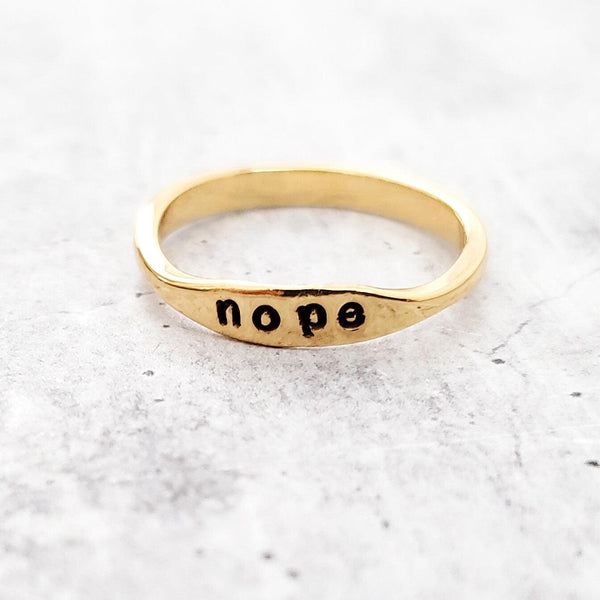 NOPE Dainty Ring - Minimalist Jewelry for Her - Stacking Ring for Single Friend - Funny Feminist Accessory - Holiday Gift for Best friends