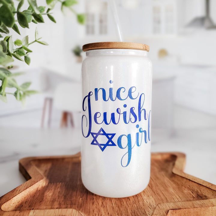 Nice Jewish Girl Printed Glass Can Cup Salt and Sparkle