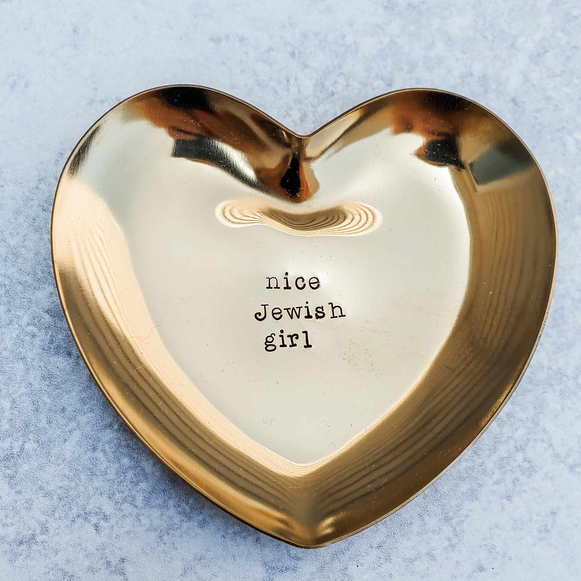 Nice Jewish Girl Trinket Dish - Heart Shaped Jewelry Holder for Her - Funny Hanukkah Gift for Young Adult - Present for Single Jewish Friend