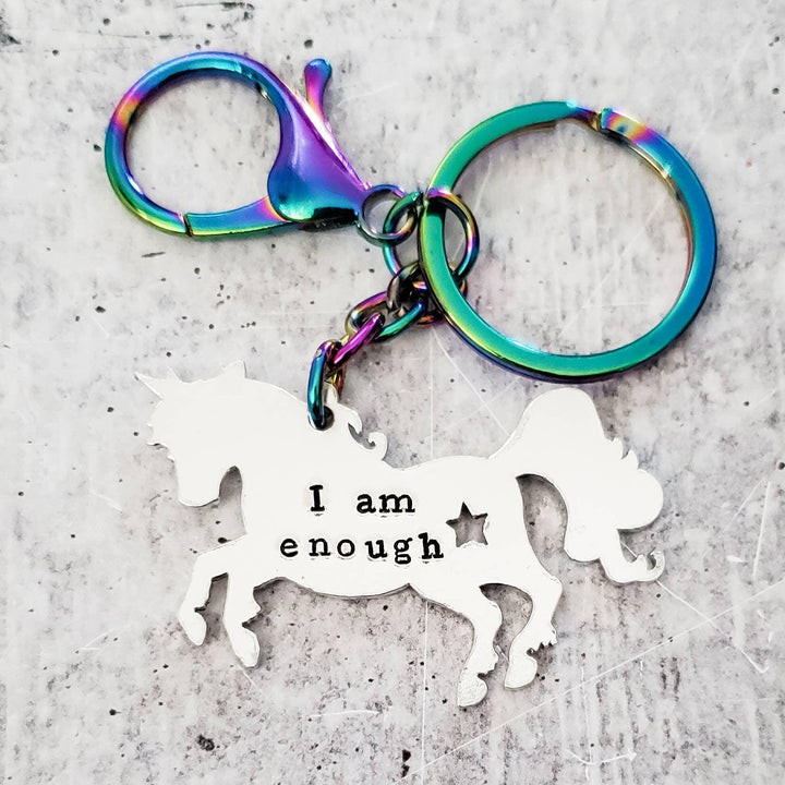 PRIDE Unicorn Keychain - Funny Queer Gift - Yes Homo Keychain - I am Enough Gift for Gay Best Friend - LGBTQIA+ Alphabet Mafia Trinket