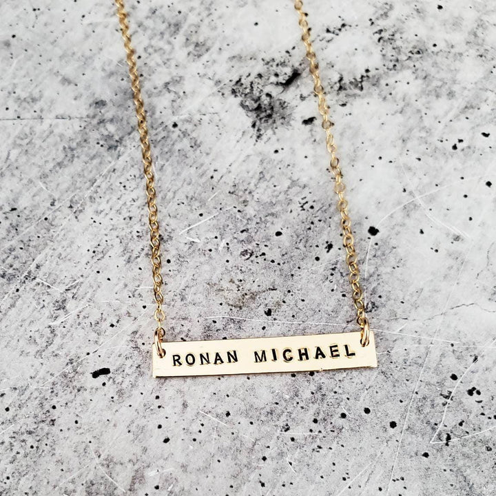 Simple Bar Necklace for Mom - Custom Silver Name Necklace for Mom - Personalized Gold Bar Necklace with Child's Name for Mother's Day