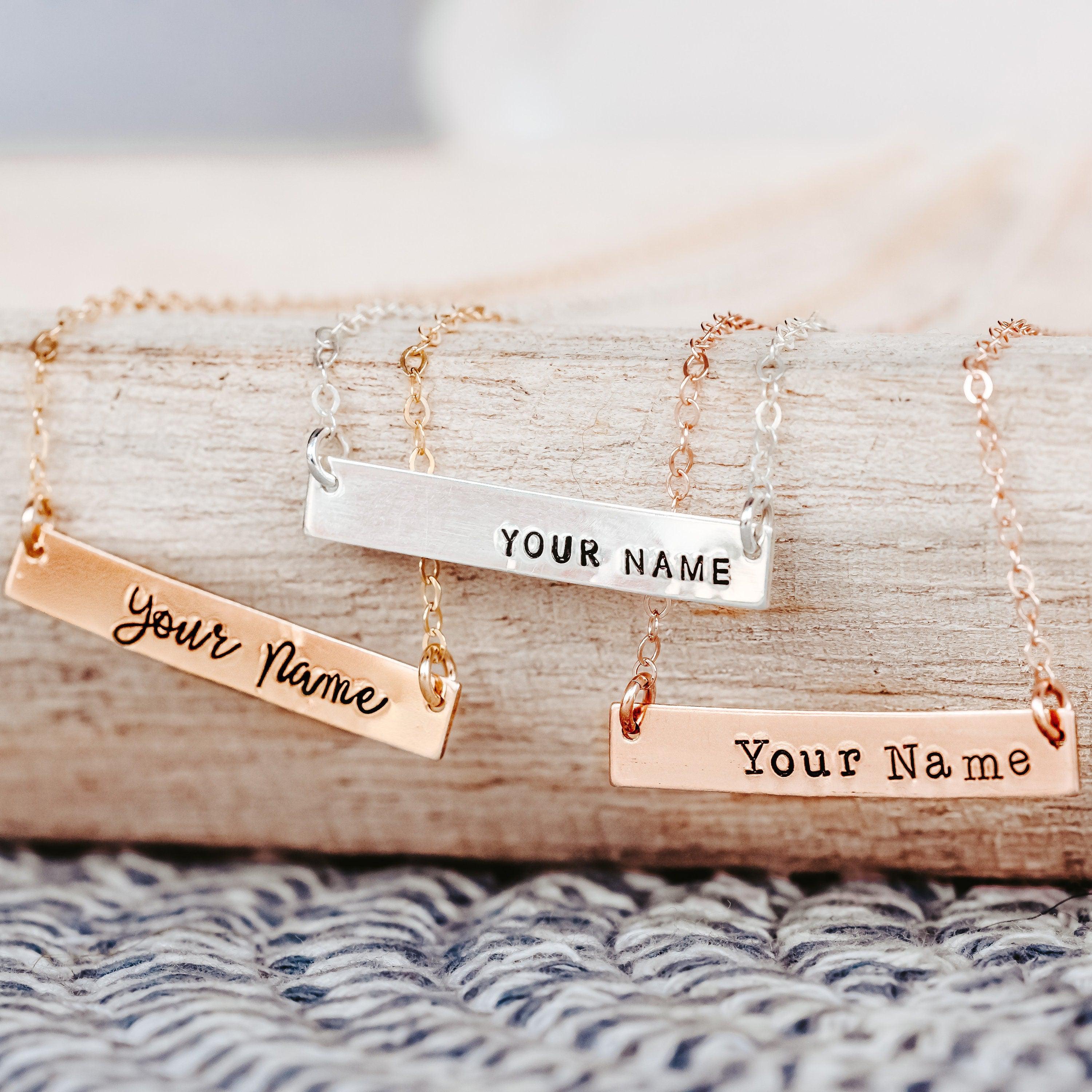 Simple Bar Necklace for Mom - Custom Silver Name Necklace for Mom - Personalized Gold Bar Necklace with Child's Name for Mother's Day