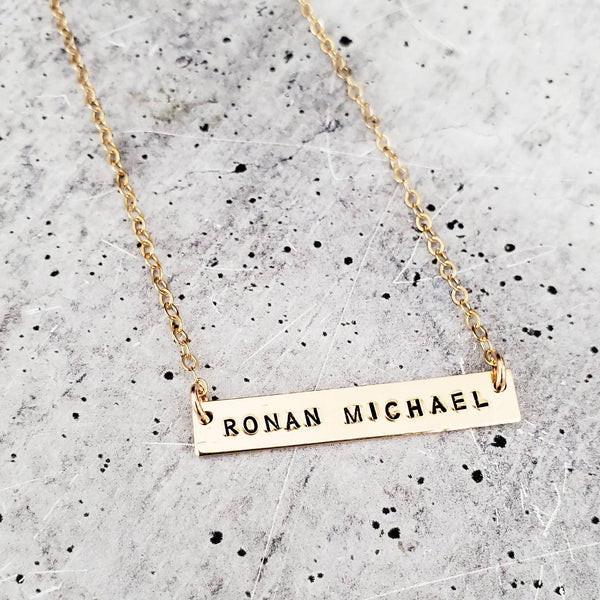 Simple Bar Necklace for Mom - Custom Silver Name Necklace for Mom - Personalized Gold Bar Necklace with Child's Name for Mother's Day