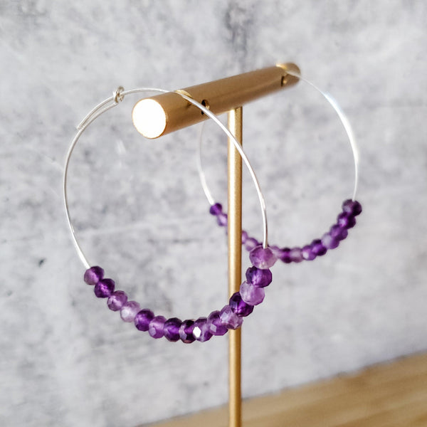 Purple Amethyst Beaded Hoops Salt and Sparkle