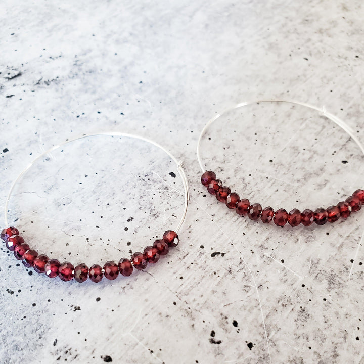 Red Garnet Beaded Hoops Salt and Sparkle