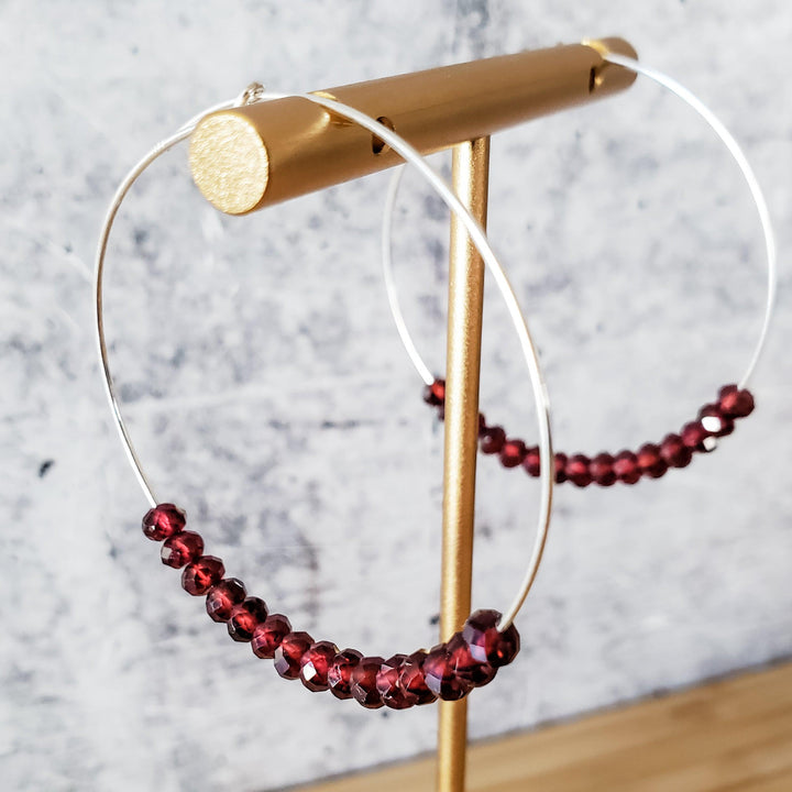 Red Garnet Beaded Hoops Salt and Sparkle