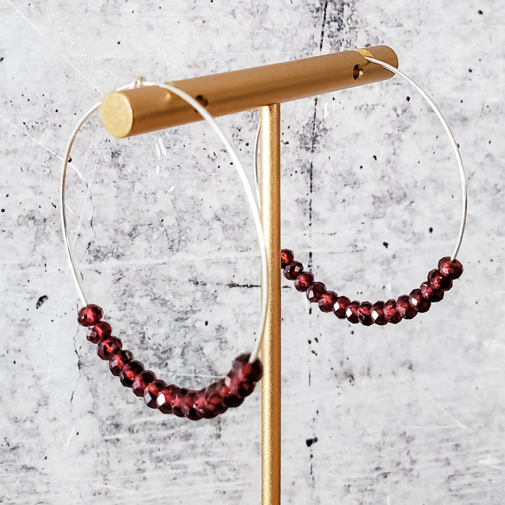 Red Garnet Beaded Hoops Salt and Sparkle