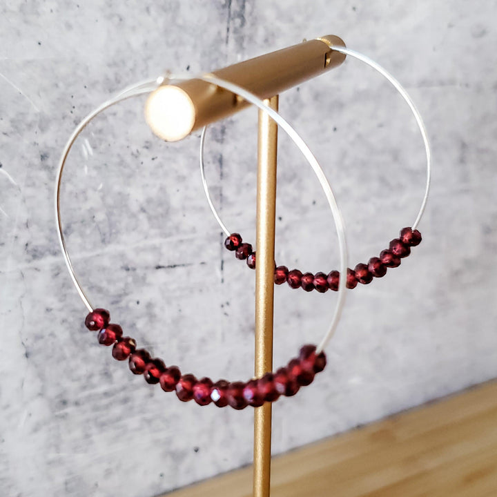 Red Garnet Beaded Hoops Salt and Sparkle