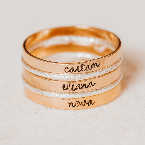 Custom Gold or Silver Stacking Name Ring Salt and Sparkle