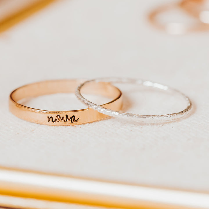 Custom Gold or Silver Stacking Name Ring Salt and Sparkle