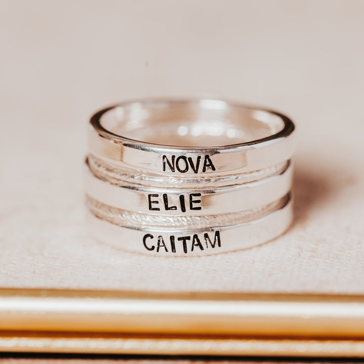 Custom Gold or Silver Stacking Name Ring Salt and Sparkle