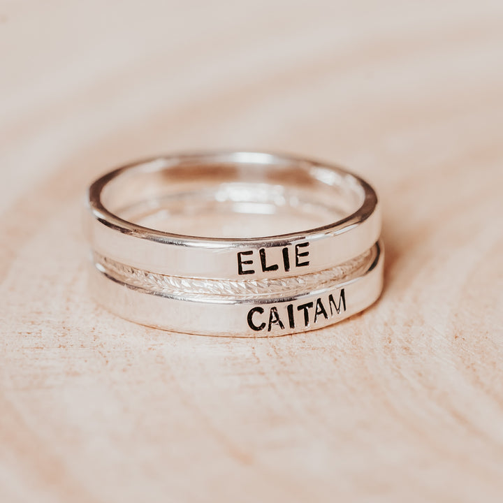 Custom Gold or Silver Stacking Name Ring Salt and Sparkle