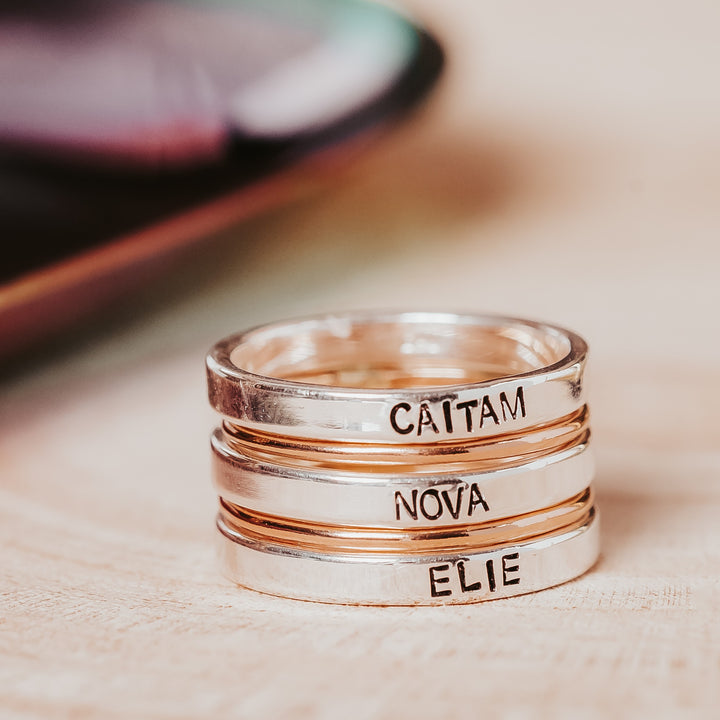 Custom Gold or Silver Stacking Name Ring Salt and Sparkle