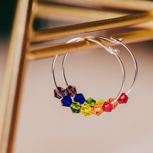 Rainbow Crystal Dainty Hoop Earrings Salt and Sparkle