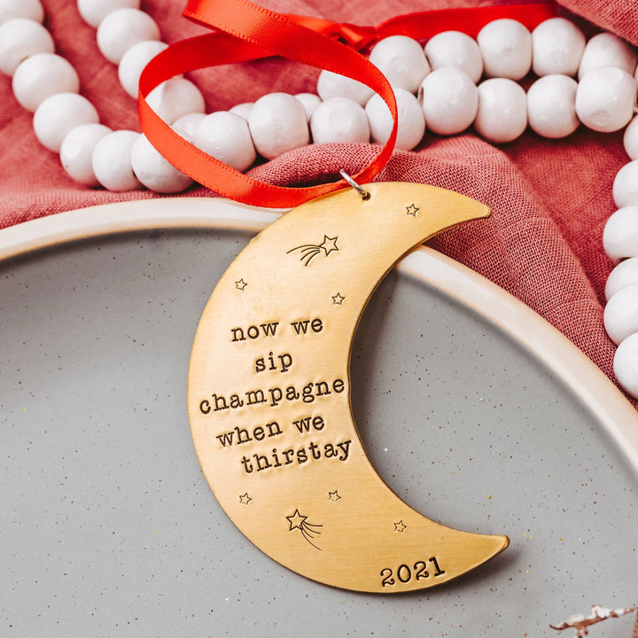 Now We Sip Champagne Man in The Moon Christmas Ornament Salt and Sparkle