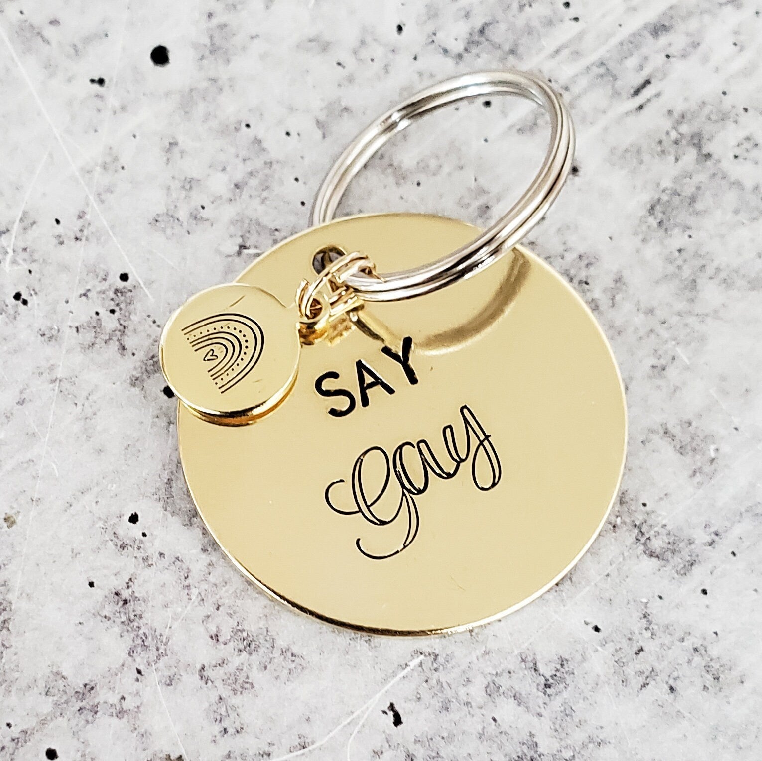 SAY GAY Political Keychain - Freedom of Speech Pride Gift for Gay Friend - Ally Keychain for LGBTQIA Rights - Queer Bag Accessory for Them