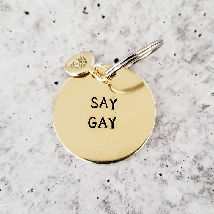 SAY GAY Political Keychain - Freedom of Speech Pride Gift for Gay Friend - Ally Keychain for LGBTQIA Rights - Queer Bag Accessory for Them