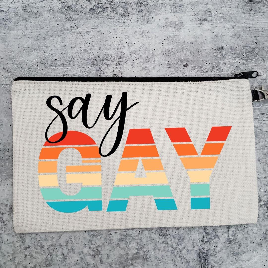 SAY GAY Wallet Wristlet Bag - Political Gay Rights Cosmetic Pouch - Purse Organization for LGBTQIA - Gay Pride Bag - Freedom of Speech Gift
