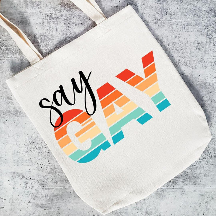 Say Gay Tote Bag - PRIDE Shopping Bag - Political LGBTQ Canvas Tote Bag - Florida Ban Gay Tote Bag - Queer Tote - Non Binary Bag for Them