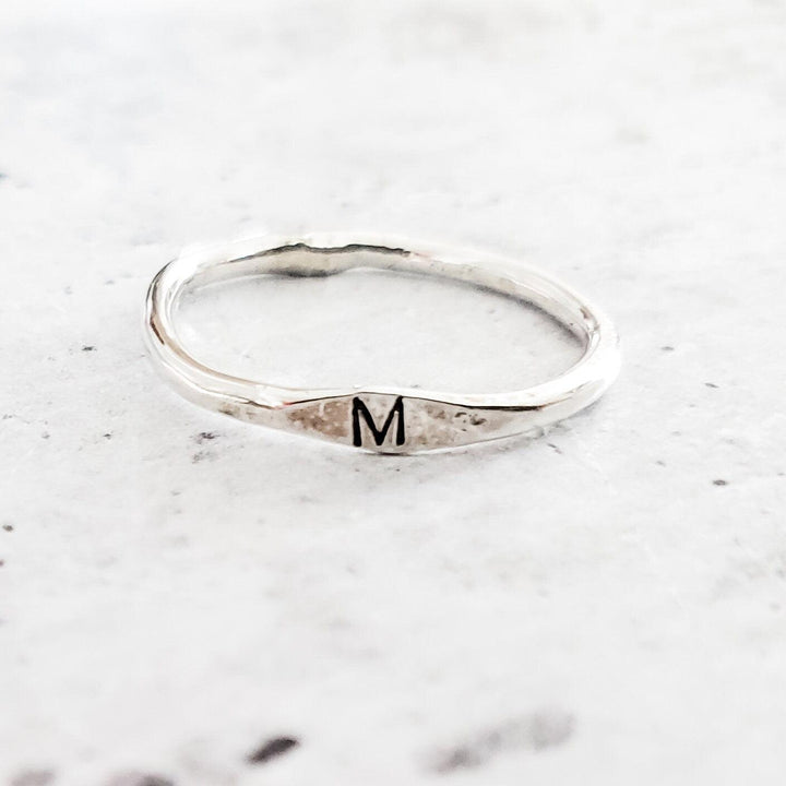 Initial Ring - Silver Stacking Ring - Rustic Handcrafted Initial Stacking Ring - Dainty Letter Ring for Her - Children Initials for Mom