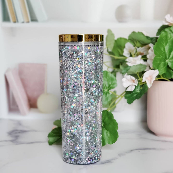 Snowglobe Acrylic Skinny Tumbler Salt and Sparkle