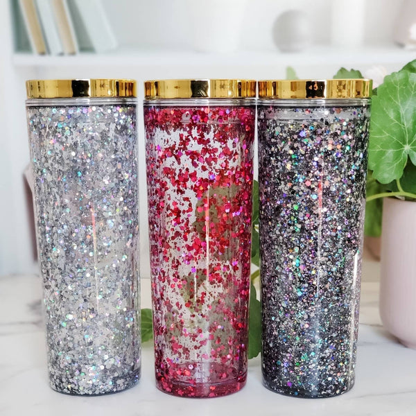 Snowglobe Acrylic Skinny Tumbler Salt and Sparkle