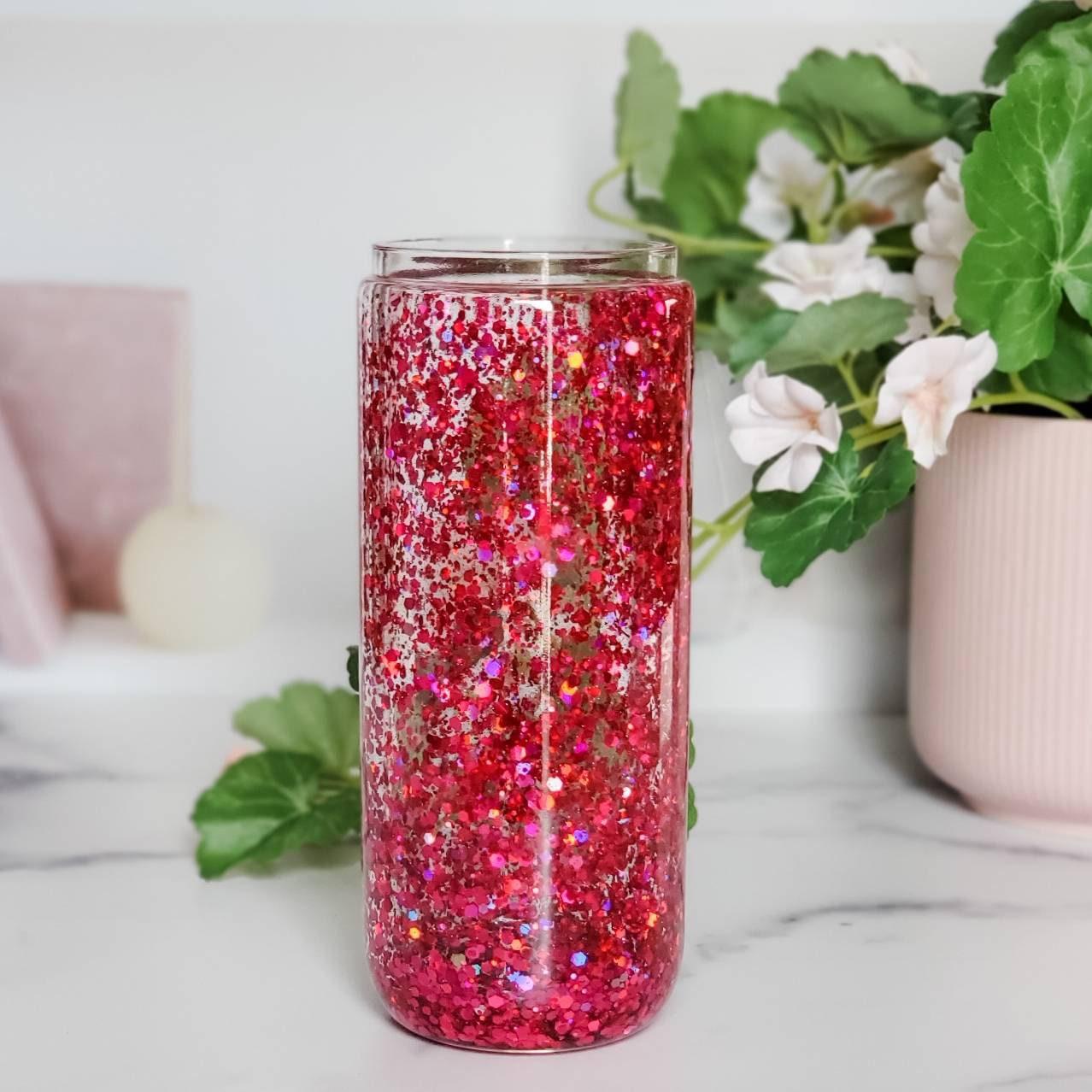 Snowglobe Glass Can Cup Drink Tumbler Salt and Sparkle