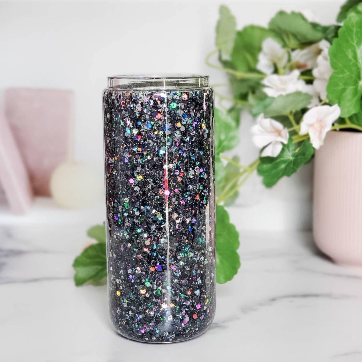 Snowglobe Glass Can Cup Drink Tumbler Salt and Sparkle