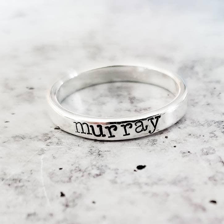 Stackable Silver Name Ring - Personalized Silver Name Ring For Mom - Custom Child's Name Ring for New Mother -  First Mother's Day Jewelry