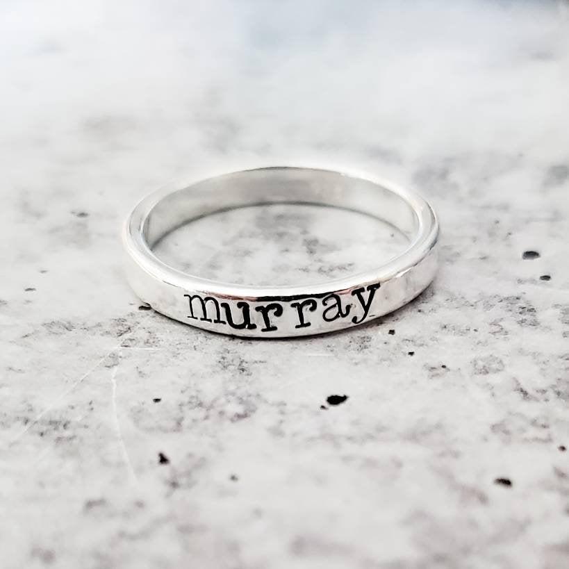 Stackable Silver Name Ring - Personalized Silver Name Ring For Mom - Custom Child's Name Ring for New Mother -  First Mother's Day Jewelry