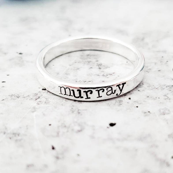 Stackable Silver Name Ring - Personalized Silver Name Ring For Mom - Custom Child's Name Ring for New Mother -  First Mother's Day Jewelry