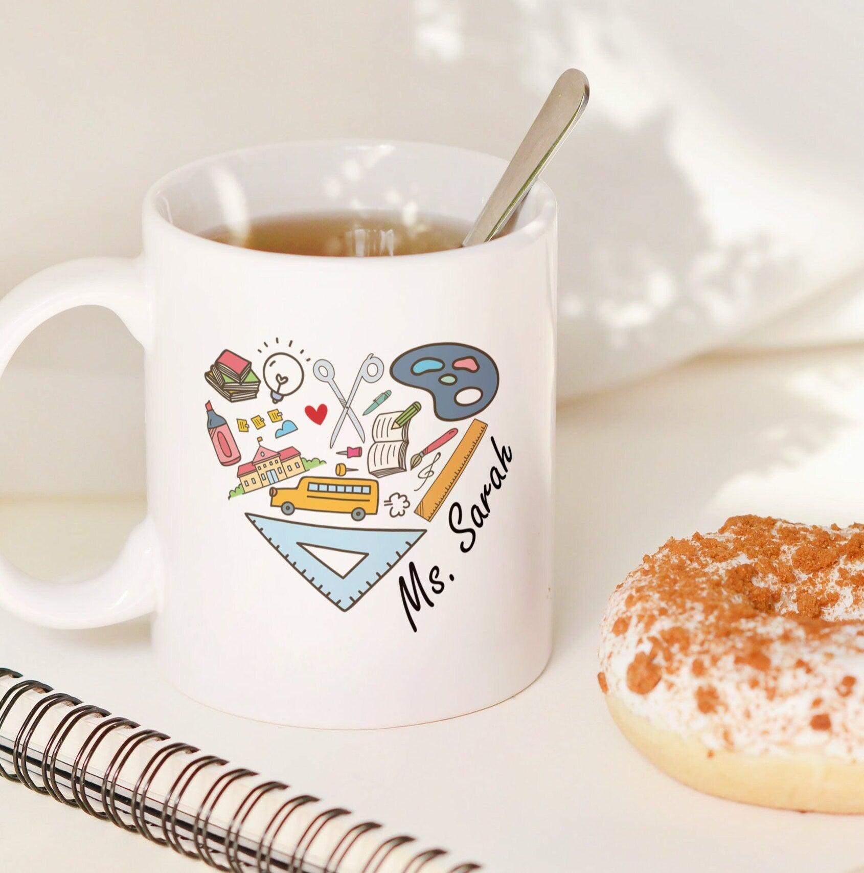 Personalized Teacher Mug - Sweet Teacher Coffee Cup from Student - Teacher Cup for End of Year Gift -  Preschool Heart Teacher Mug