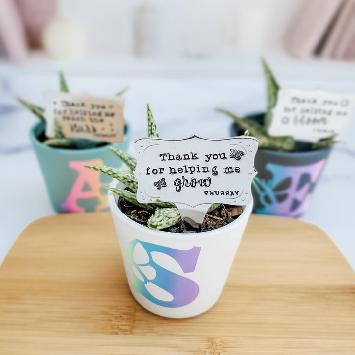 End of the Year Teacher Gift - Thank You for Helping Me Grow Plant Marker for Teacher Appreciation - Succulent Sticks for Teacher Gift