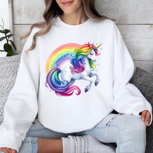 Jewnicorn Rainbow Round Neck Unisex Sweatshirt Salt and Sparkle