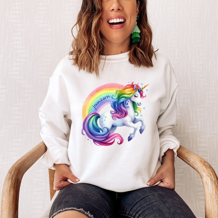 Jewnicorn Rainbow Round Neck Unisex Sweatshirt Salt and Sparkle