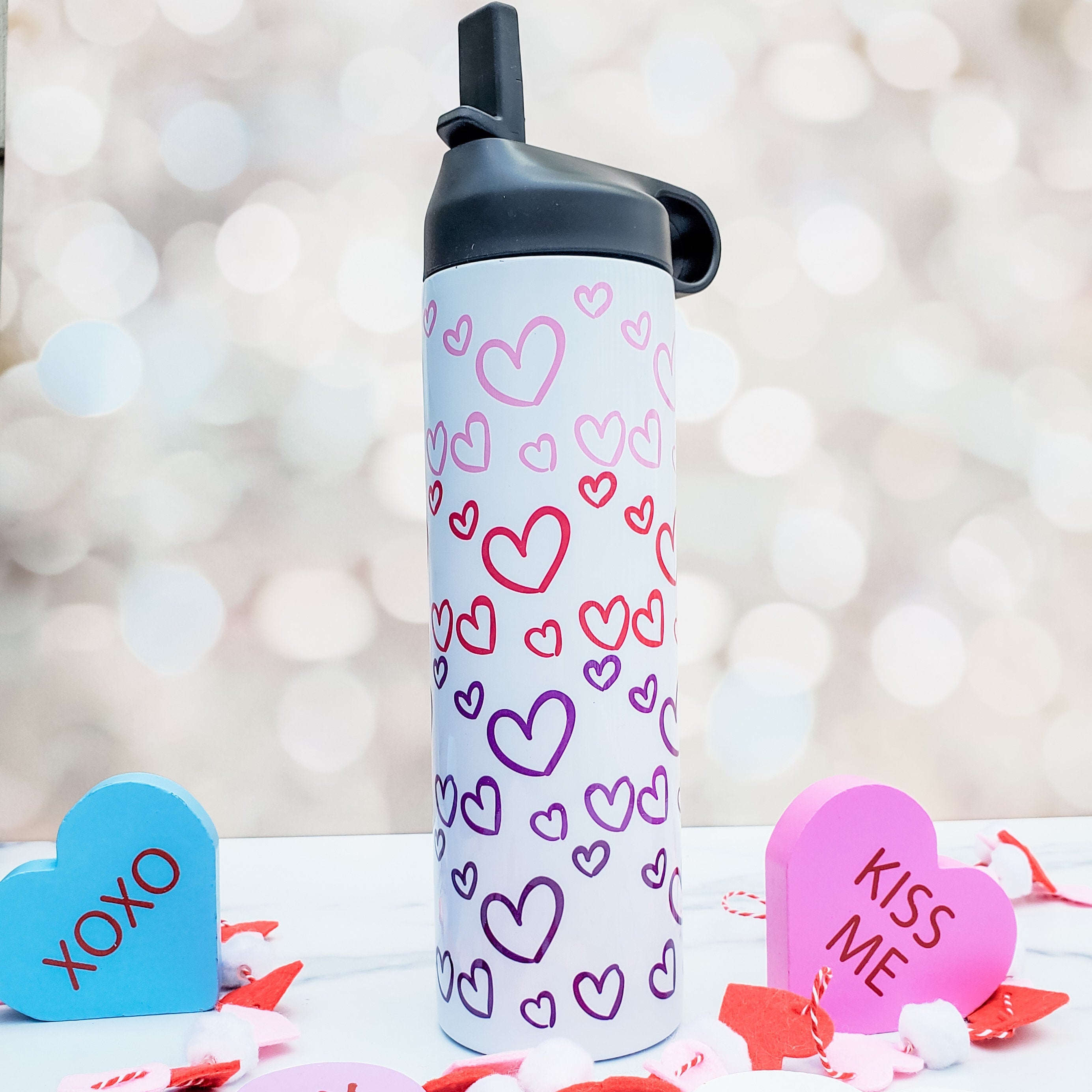 Valentine's Day Heart Ombre 20oz Water Bottle Salt and Sparkle