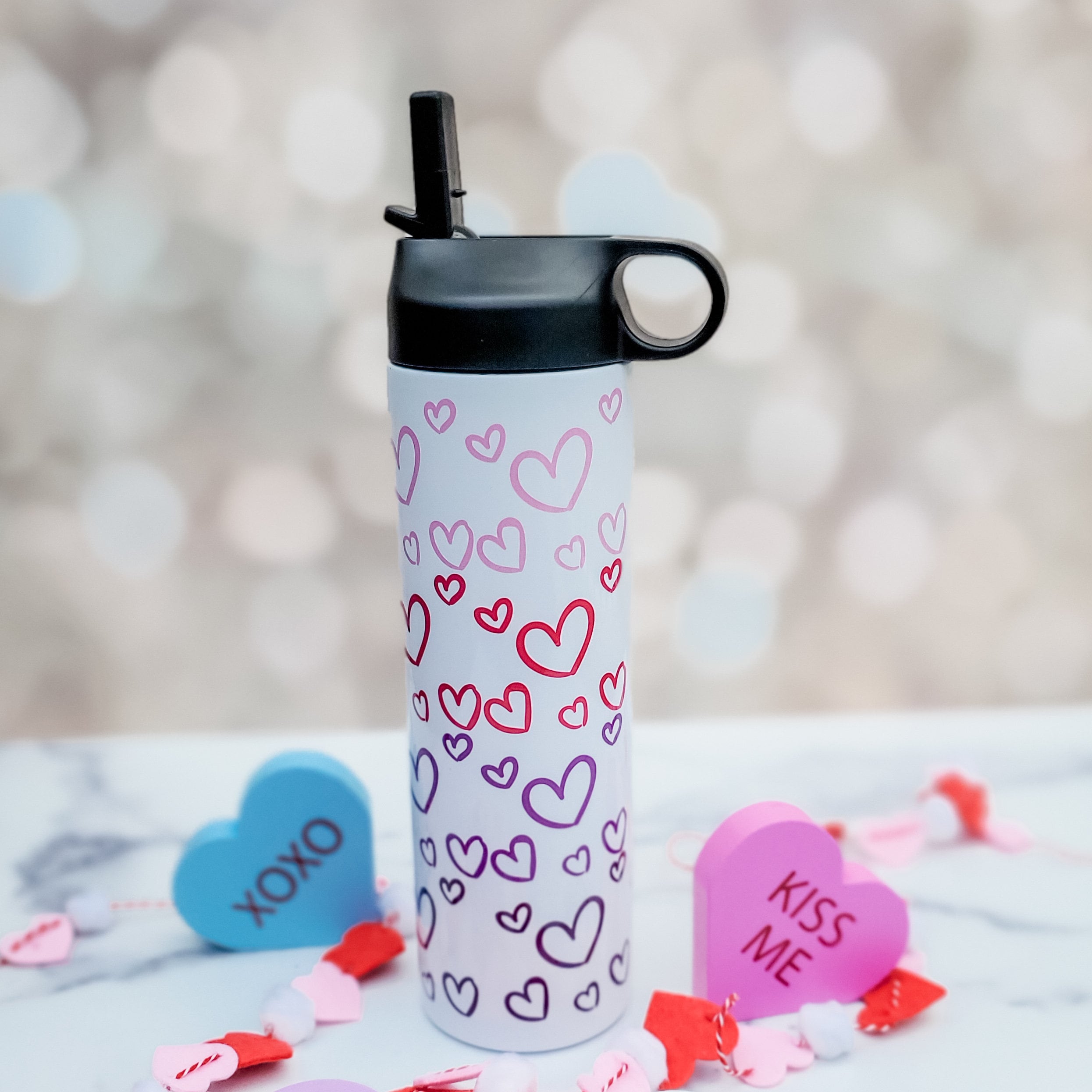 Valentine's Day Heart Ombre 20oz Water Bottle Salt and Sparkle
