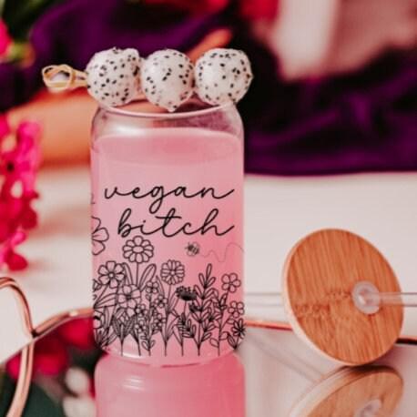 Vegan Bitch Spring Glass Can Cup Salt and Sparkle