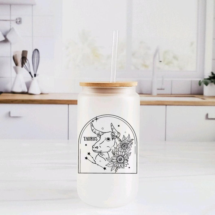 Zodiac Glass Cup with TWO signs - Double Constellation Iced Coffee Cup - Horoscope Sign Drinking Glass - Star Sign Travel Cup