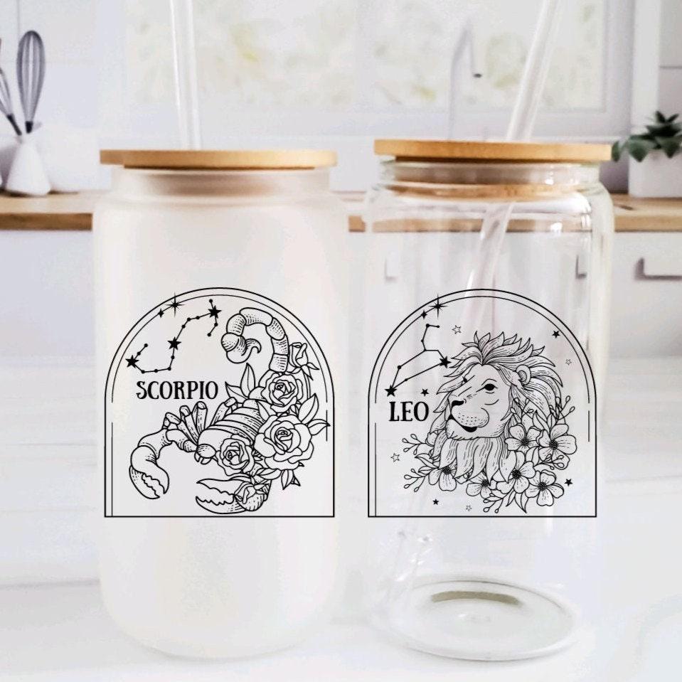 Zodiac Glass Cup with TWO signs - Double Constellation Iced Coffee Cup - Horoscope Sign Drinking Glass - Star Sign Travel Cup