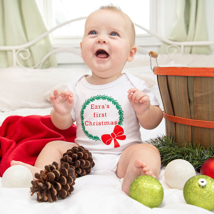 Baby's First Christmas Bodysuit - Personalized Name Outfit for Baby Salt and Sparkle