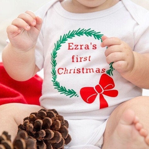 Baby's First Christmas Bodysuit - Personalized Name Outfit for Baby Salt and Sparkle