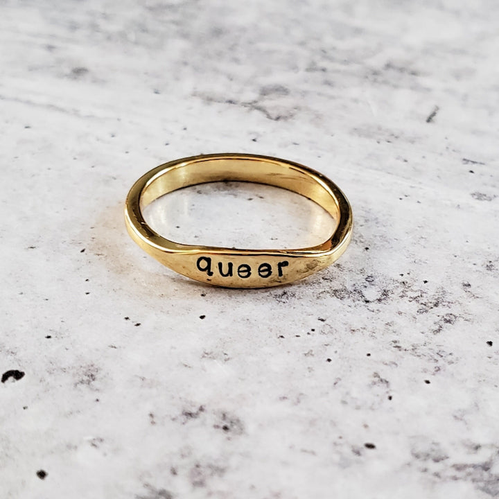 QUEER Dainty Gold Ring - LGBTQIA+ Silver Pride Jewelry Salt and Sparkle