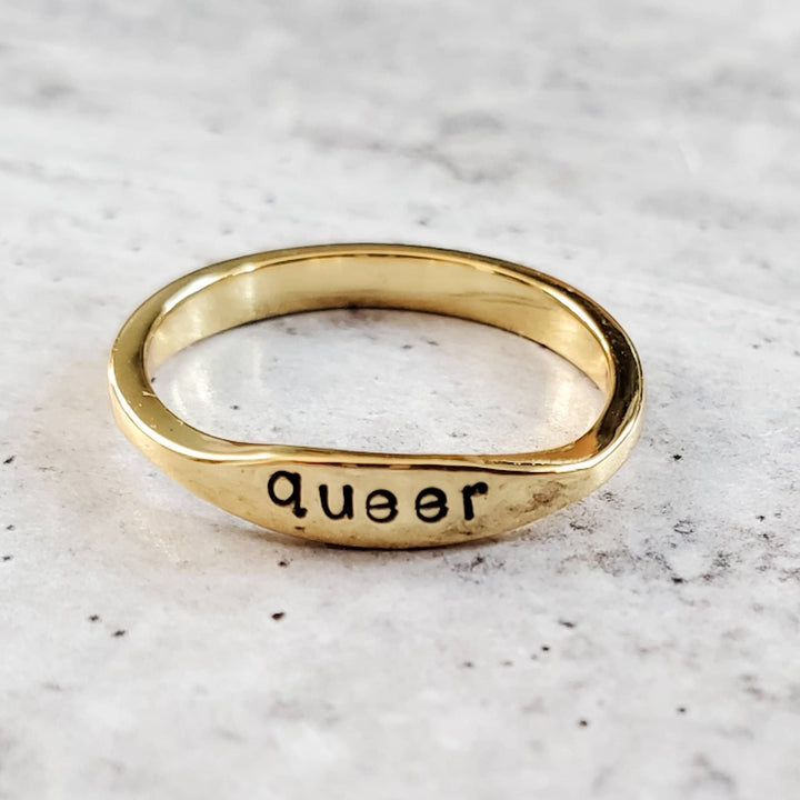 QUEER Dainty Gold Ring - LGBTQIA+ Silver Pride Jewelry Salt and Sparkle