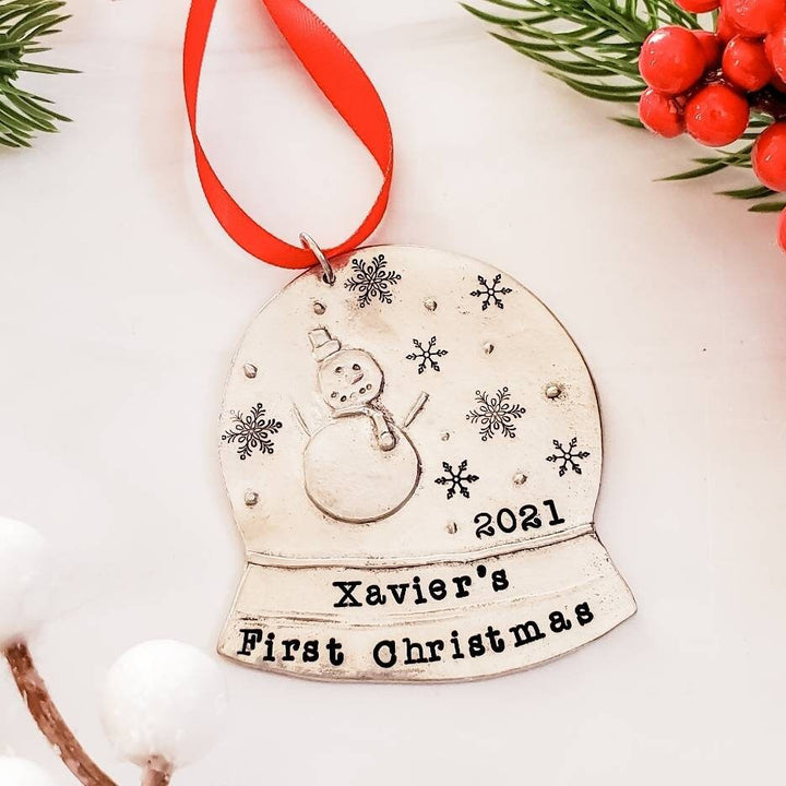 Baby's First Christmas 2024 Keepsake Ornament - Custom Name Snowglobe Salt and Sparkle