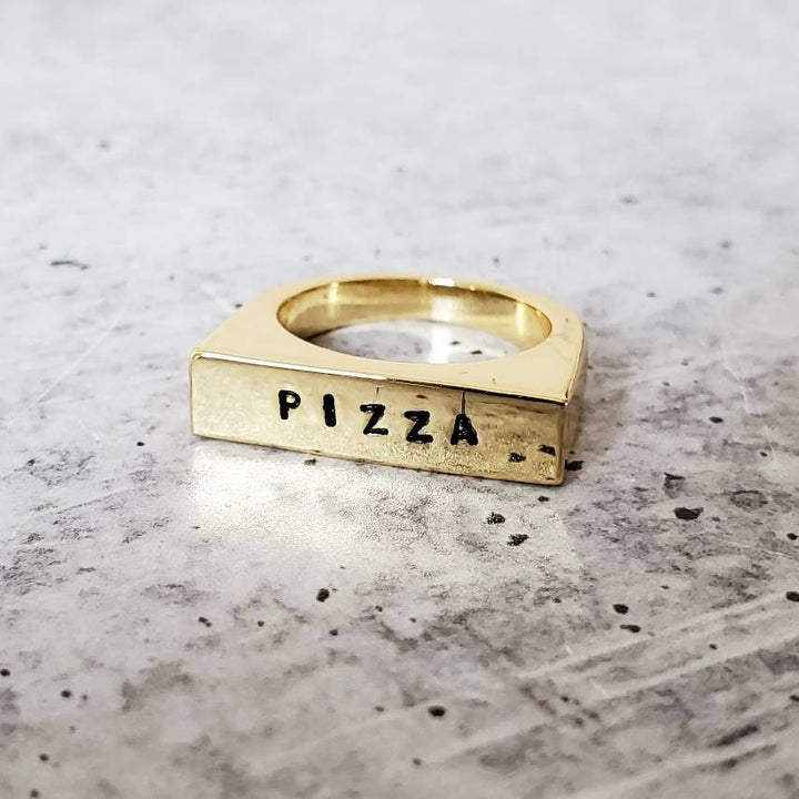 PIZZA Gold Plated Flat Top Ring Salt and Sparkle