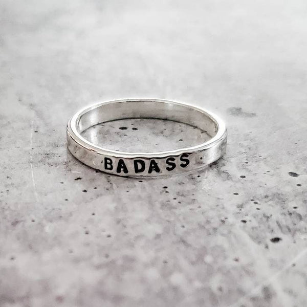 BADASS Silver Ring  - Custom Sterling Silver Name Ring Salt and Sparkle