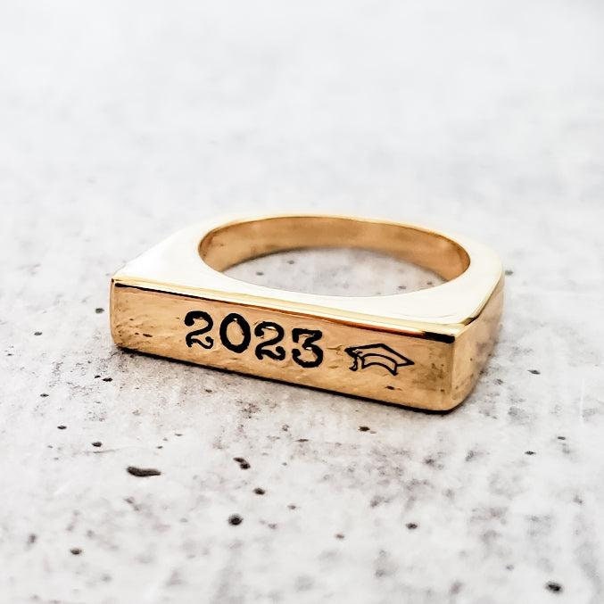 Class of 2024 Flat Top Gold Ring Salt and Sparkle