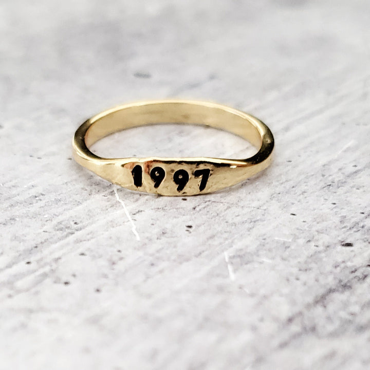 Dainty Gold Birth Year Ring Salt and Sparkle