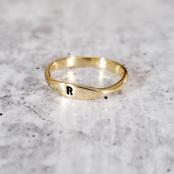 Dainty Gold Initial Ring Salt and Sparkle